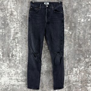 Agolde Sz 26 Nico High Rise Distressed Button Fly Skinny Jeans Dark Denim Pants